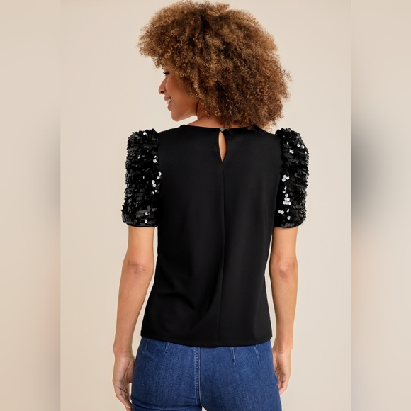 Maurices, NWOT, Plus Size, Edgely, Sequin, Puff Sleeve, Black Blouse, Size 2X - Picture 9 of 9